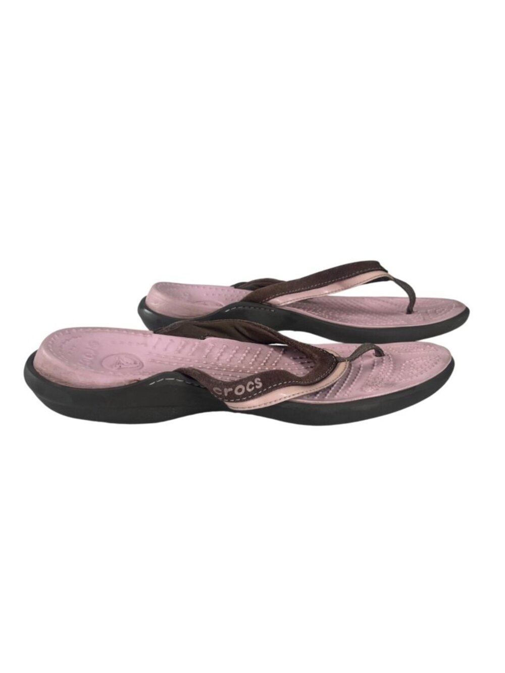Crocs Flip Flops Sandals Size 10 Pink Brown Comfortable Casual Summer
